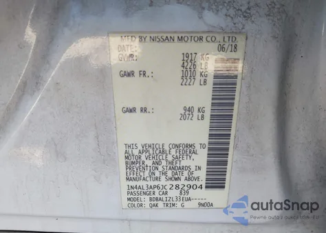 2018 Nissan Altima 2.5 Sv from USA, damaged, VIN 1N4AL3AP6JC282904